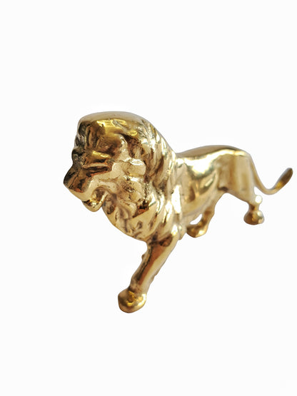 Large Solid Brass Lion Statue – Symbol of Strength & Protection | 19cm