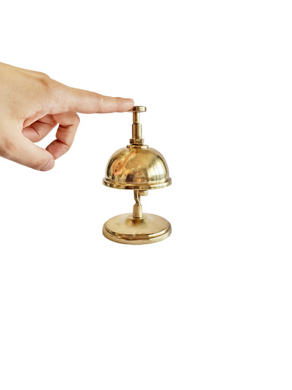 Elegant 14cm Brass Desk Bell – Mirror-Finished Gold, Vintage Cast Brass Craft