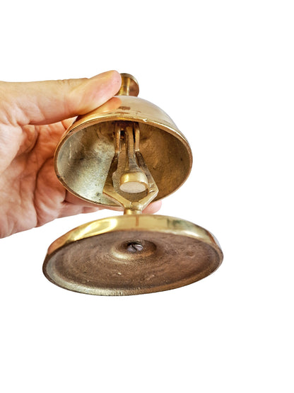 Elegant 14cm Brass Desk Bell – Mirror-Finished Gold, Vintage Cast Brass Craft