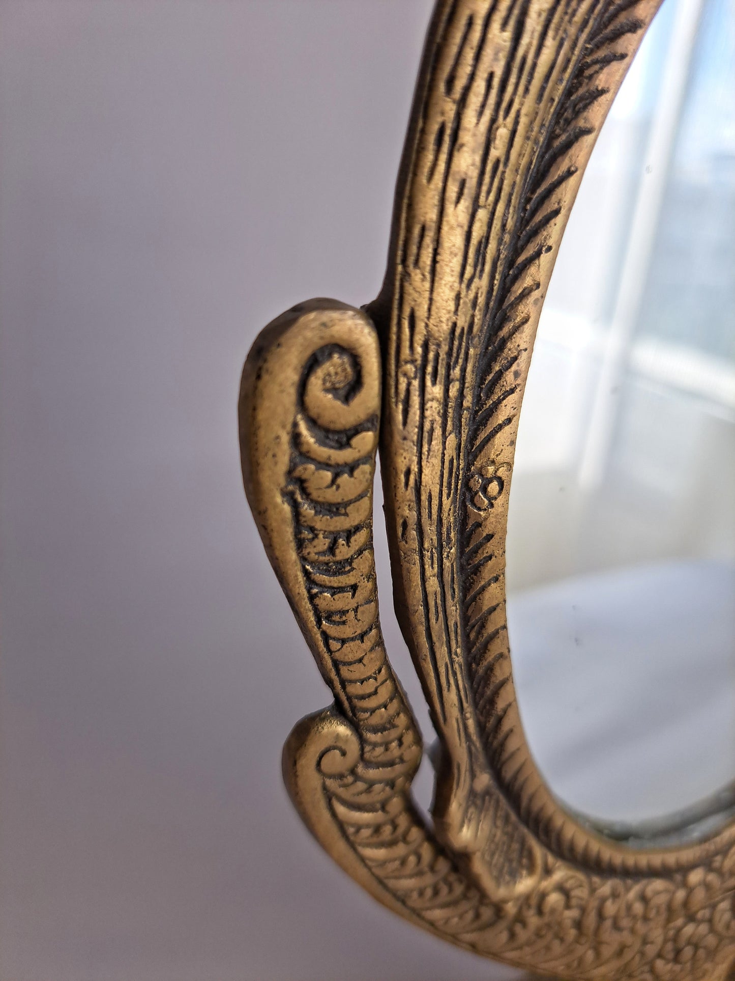 Elegant Gold Brass Vanity Mirror – 25cm, Handcrafted with Peacock and Floral Design