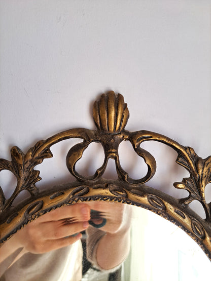 Vintage Brass Mirror – 47cm x 37cm, Ornate Floral Frame, Versatile Display