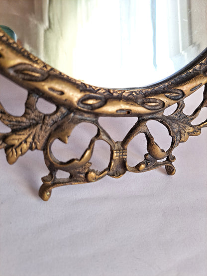 Vintage Brass Mirror – 47cm x 37cm, Ornate Floral Frame, Versatile Display