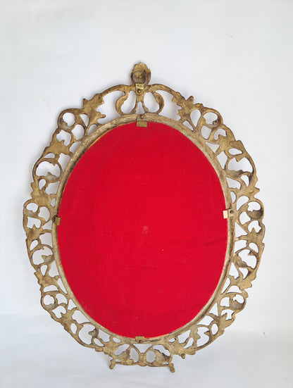 Vintage Brass Mirror – 47cm x 37cm, Ornate Floral Frame, Versatile Display