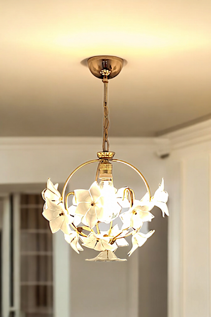 Luxury Murano glass and brass pendant light with intricate floral details