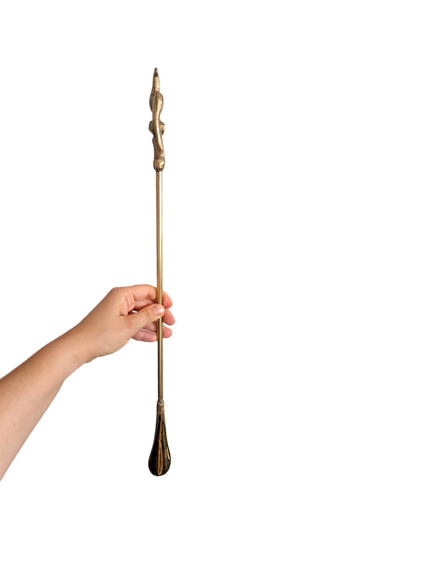 55cm Extra Long-Handle Brass Shoehorn, Peacock Shape Handle