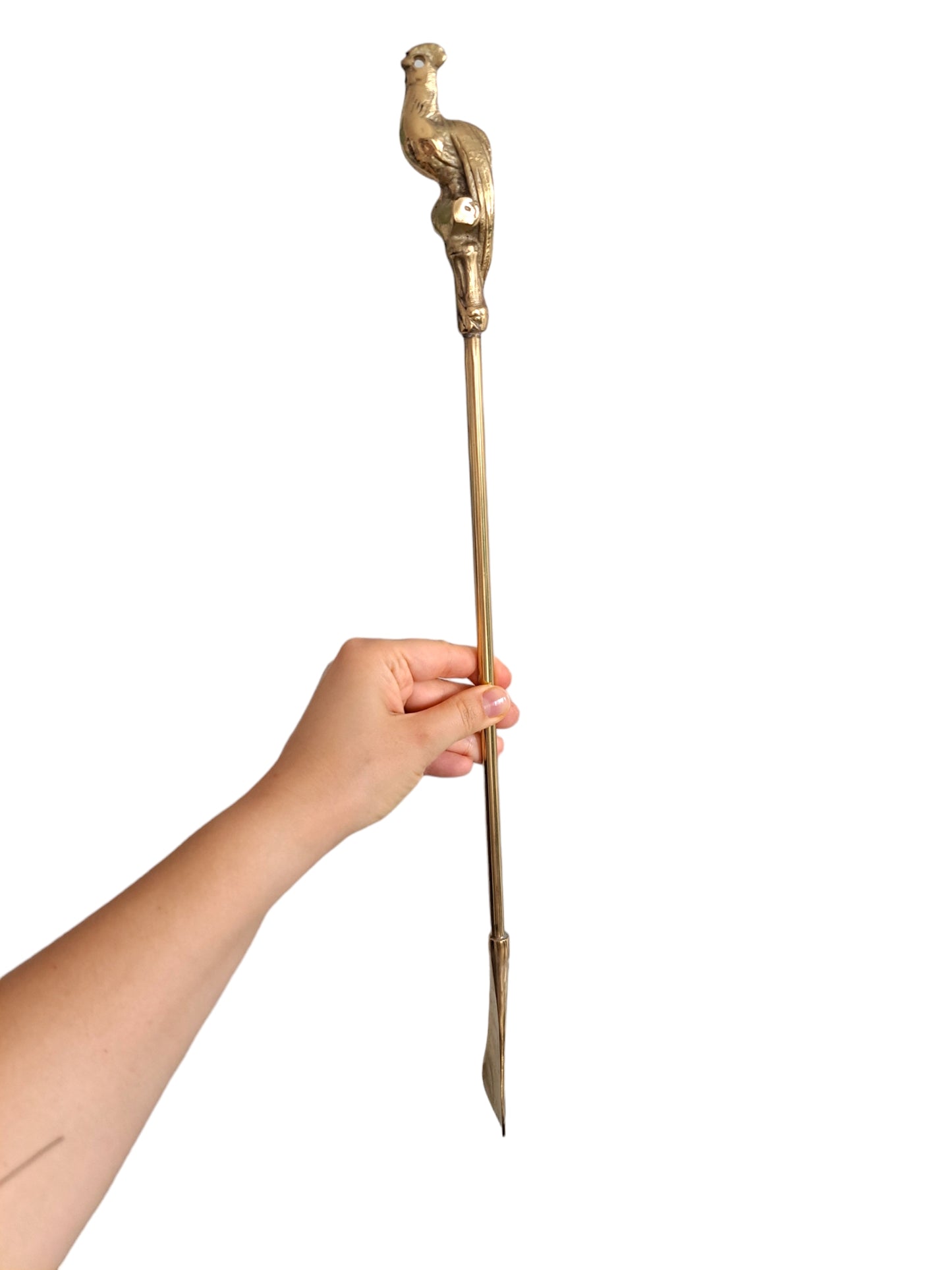 55cm Extra Long-Handle Brass Shoehorn, Peacock Shape Handle