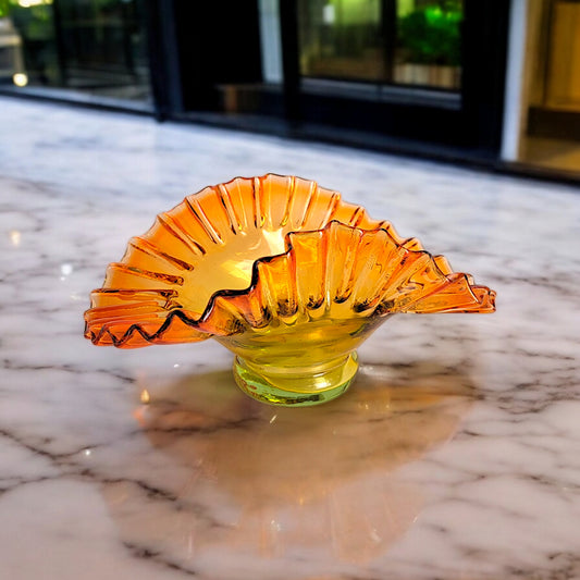 Decorative Murano Glass Bowl | Orange Glass Candy Dish with Pontil Mark | Elegant European Glass Decor