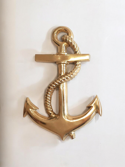 Brass Nautical Anchor Wall Decor – Antique and Mirror Gold Options – Vintage Maritime Style, 19.5cm x 13cm