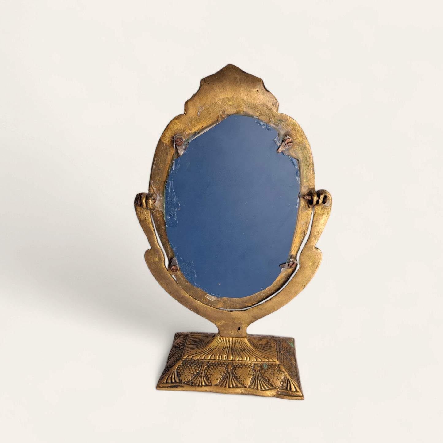 Elegant Gold Brass Vanity Mirror – 25cm, Handcrafted with Peacock and Floral Design