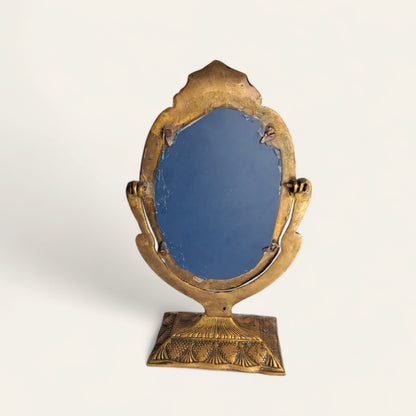 Elegant Gold Brass Vanity Mirror – 25cm, Handcrafted with Peacock and Floral Design