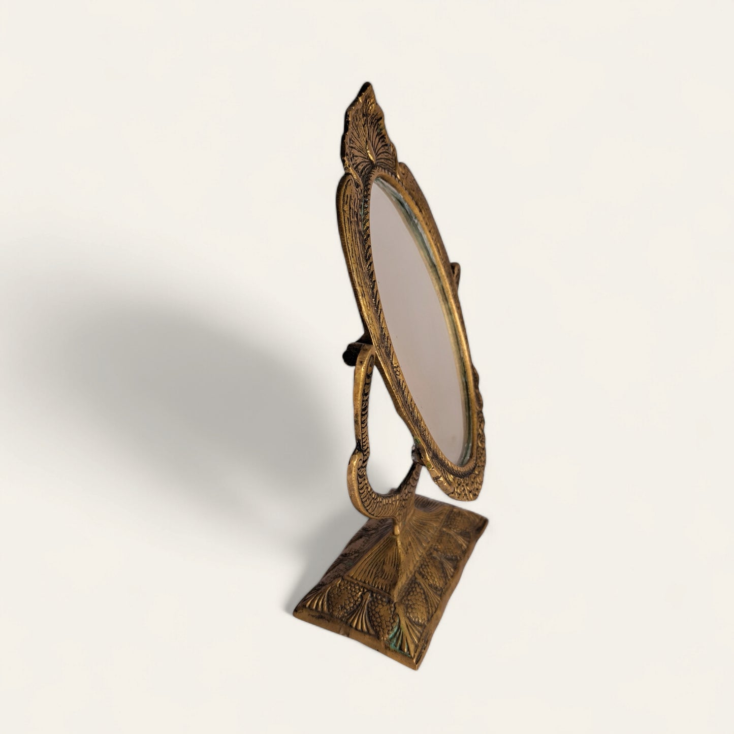 Elegant Gold Brass Vanity Mirror – 25cm, Handcrafted with Peacock and Floral Design