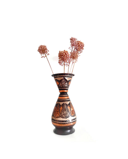 Vintage Copper Floral Pattern Vase, Dark Brown and Copper, 24cm