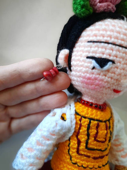 Frida Kahlo Knitted Toy, Handmade Toy for Child, Amigurumi Art Toy