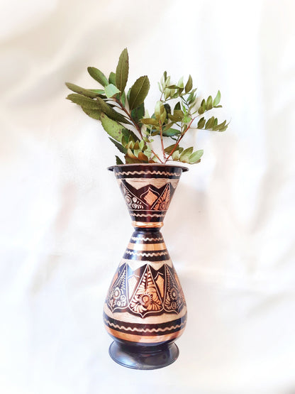 Vintage Copper Floral Pattern Vase, Dark Brown and Copper, 24cm