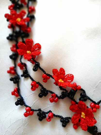 Lariat Necklace for Women, Needle Lace Necklace, Silk Thread Oya Necklace, Handmade Floral Necklace