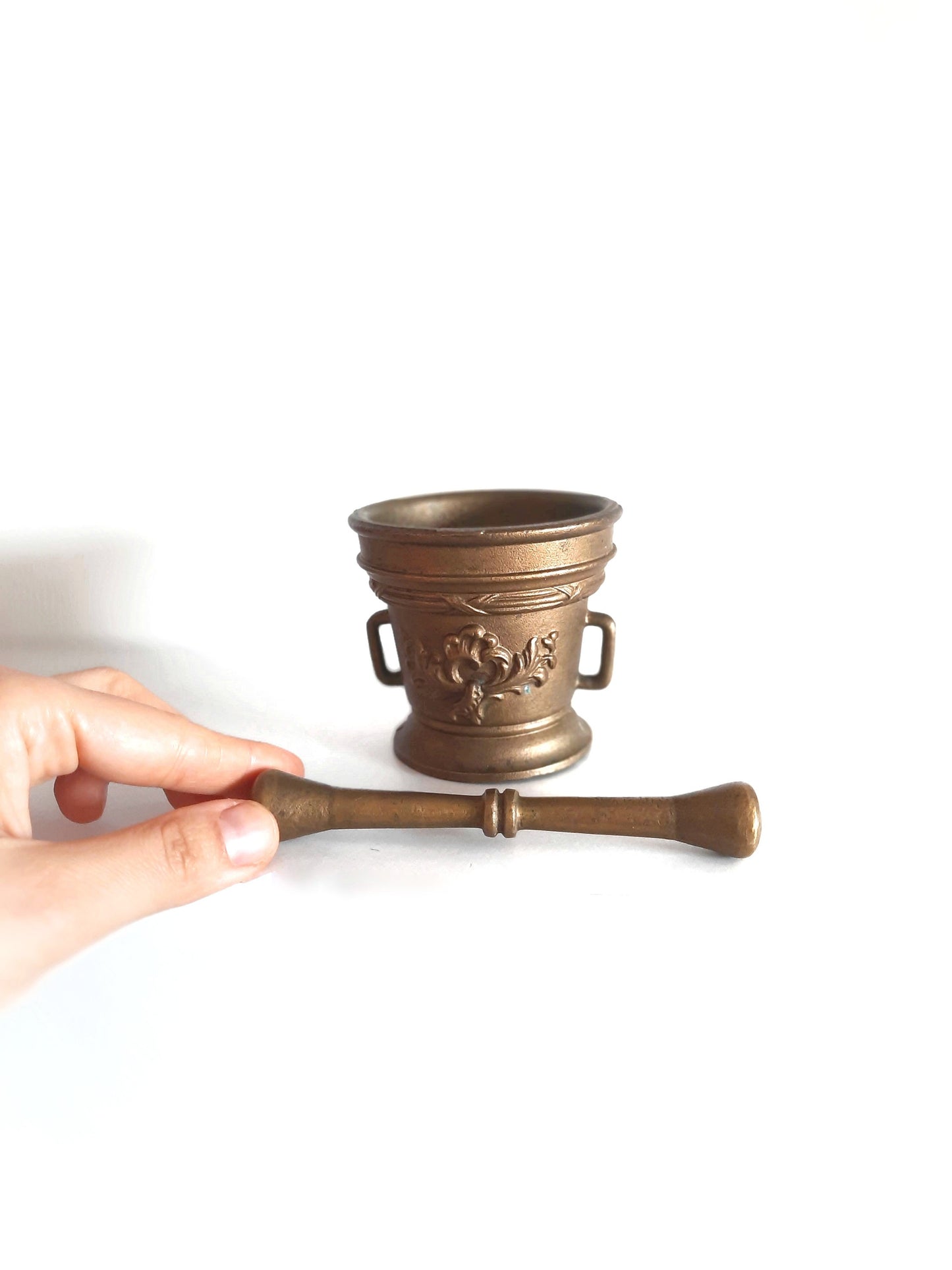 Antique Heavy Brass Mortar and Pestle, Rustic Kitchen Decor