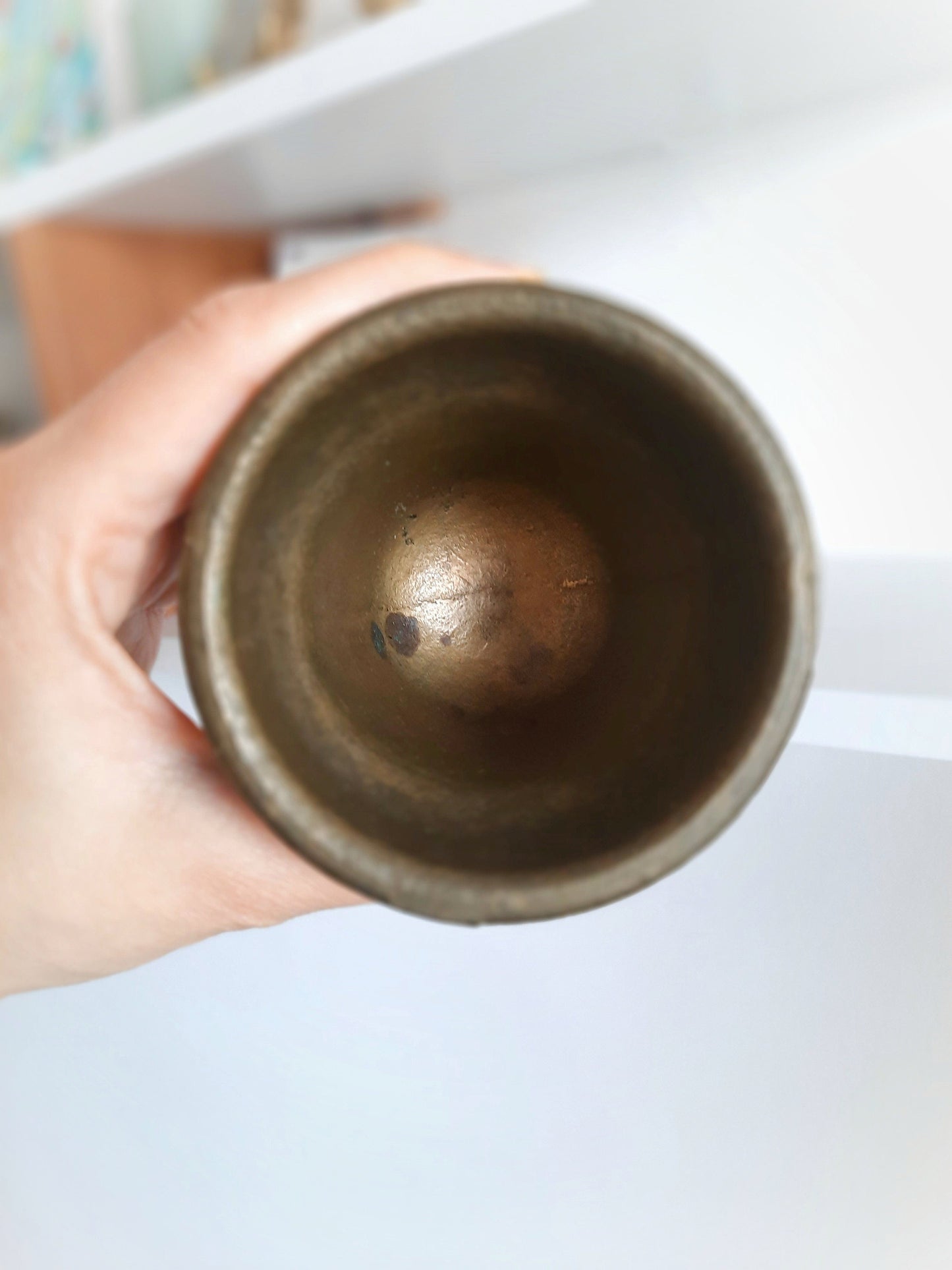 Antique Heavy Brass Mortar and Pestle, Rustic Kitchen Decor