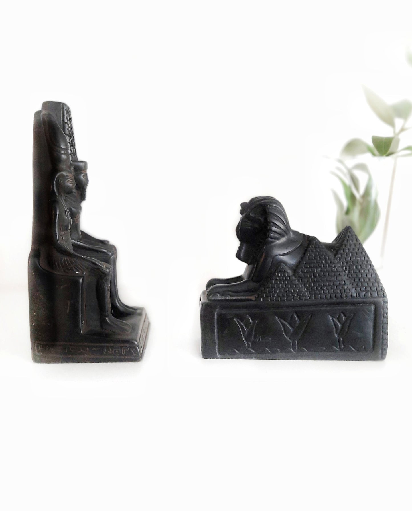 Black Resin Egyptian Pharaoh and Sphinx Statues