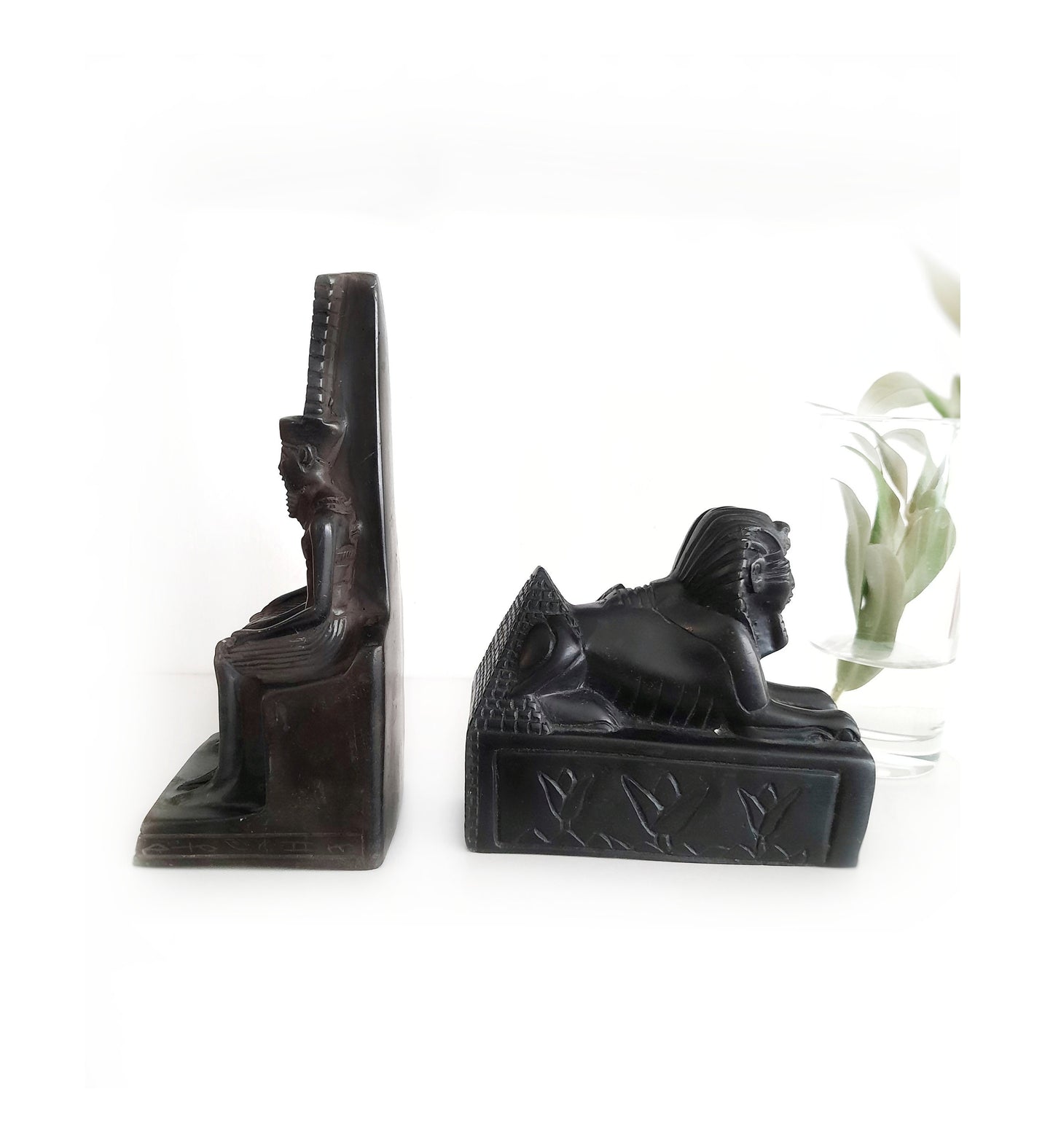 Black Resin Egyptian Pharaoh and Sphinx Statues