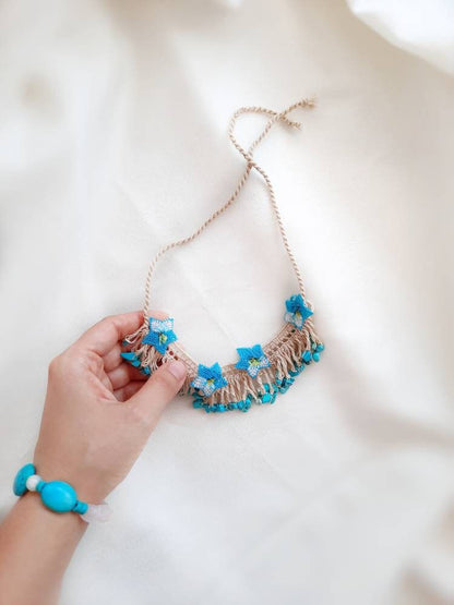 Turquoise Crochet Necklace and Bracelet Set