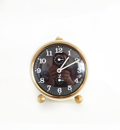 Jaz French Vintage Metal Table Clock – Beige with Black Dial & Alarm