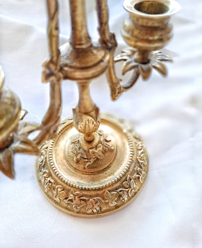 Elegant Brass Vintage Candle Holder - Triple Arm, 8" Tall