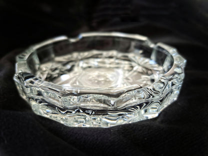 Vintage Crystal Glass Ashtray | Pinwheel Star-Cut Design | 12.5cm Diameter