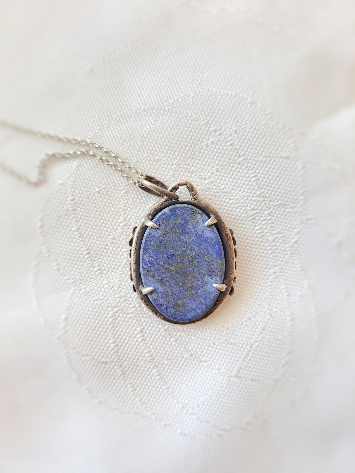 Vintage 925k Sterling Silver Necklace, Natural Stone Lapis Lazuli