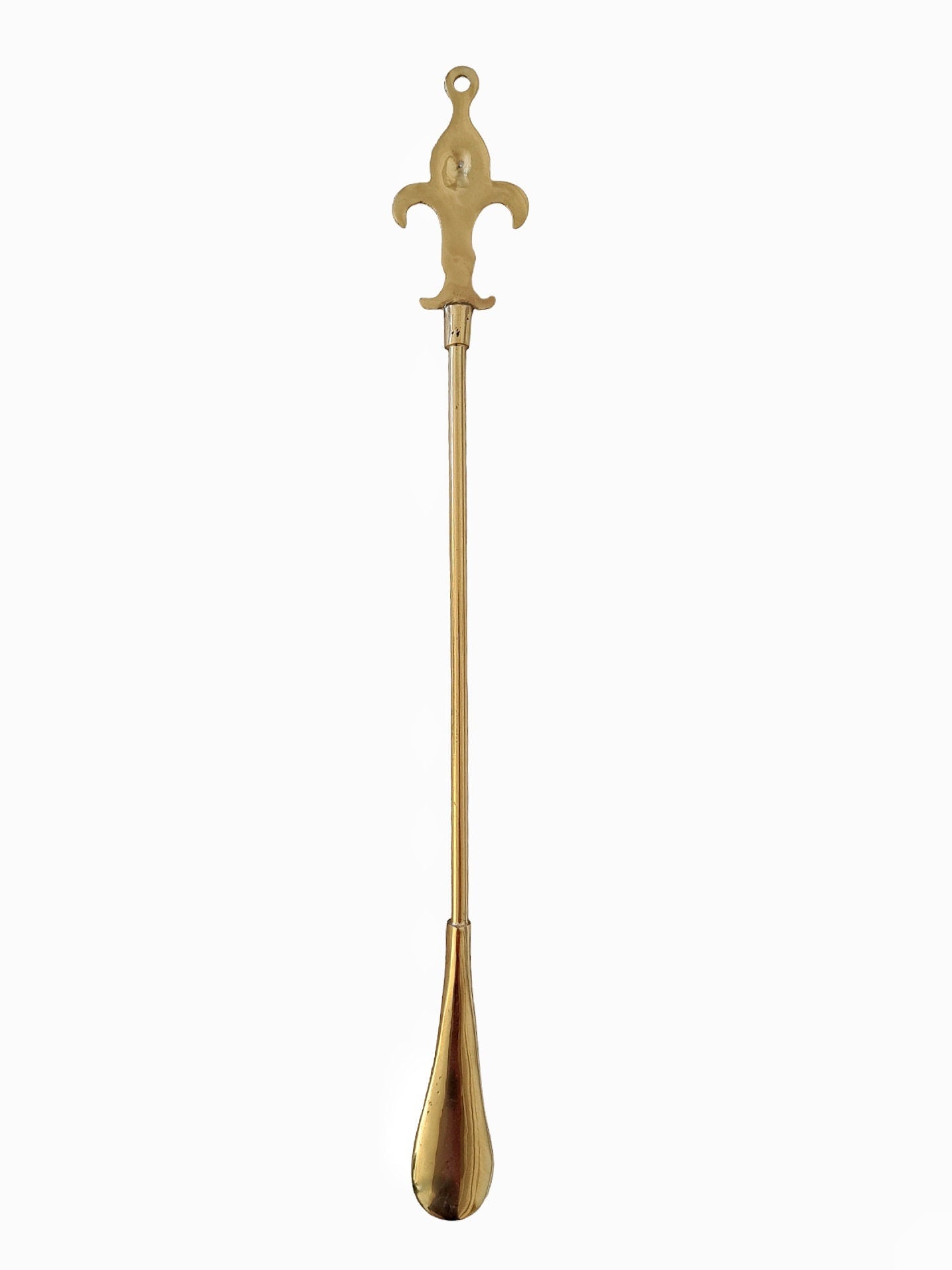 Elegant Brass Shoehorn with Fleur-de-Lis Handle - Traditional Handmade 56cm Gold