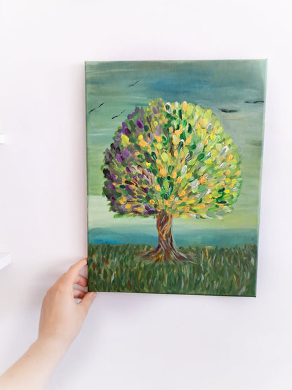 Original Acrylic Oil Painting on Canvas – Tree of Life Landscape Art