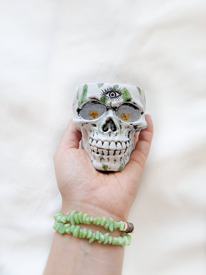 Handcrafted Skull Bowl | Unique Third Eye & Leaf Design