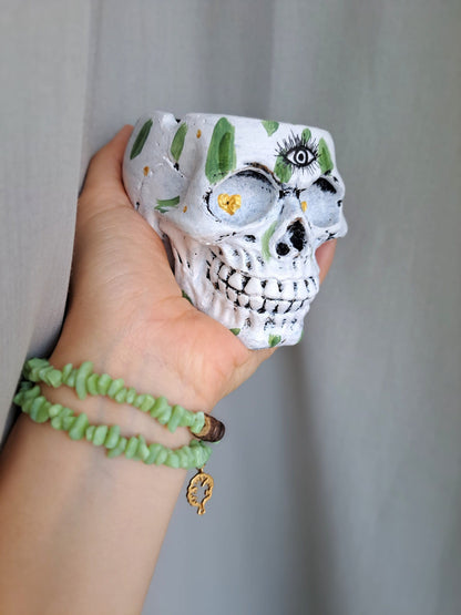 Handcrafted Skull Bowl | Unique Third Eye & Leaf Design