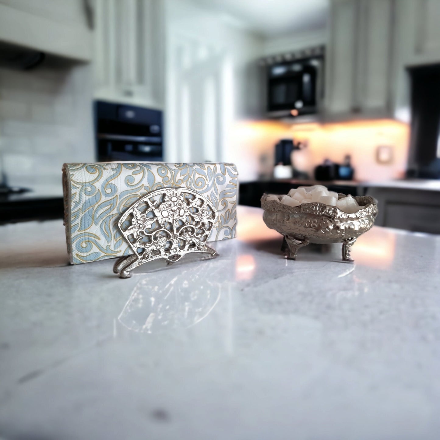 Tinned Brass Napkin Holder and Sugar Bowl