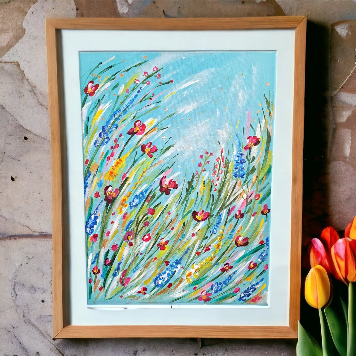 Acrylic Oil Style Spring Flower Landscape Painting on Canvas