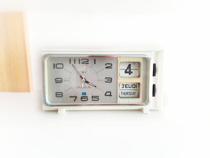 Vintage Table Clock with Alarm & Auto Calendar – Red & White Retro Design