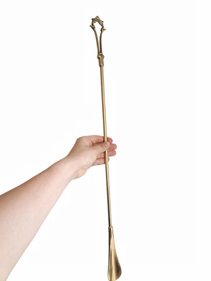 Handcrafted Brass Shoehorn – 56cm Long, Unique Gold Design, Traditional Craftsmanship, Durable and Elegant