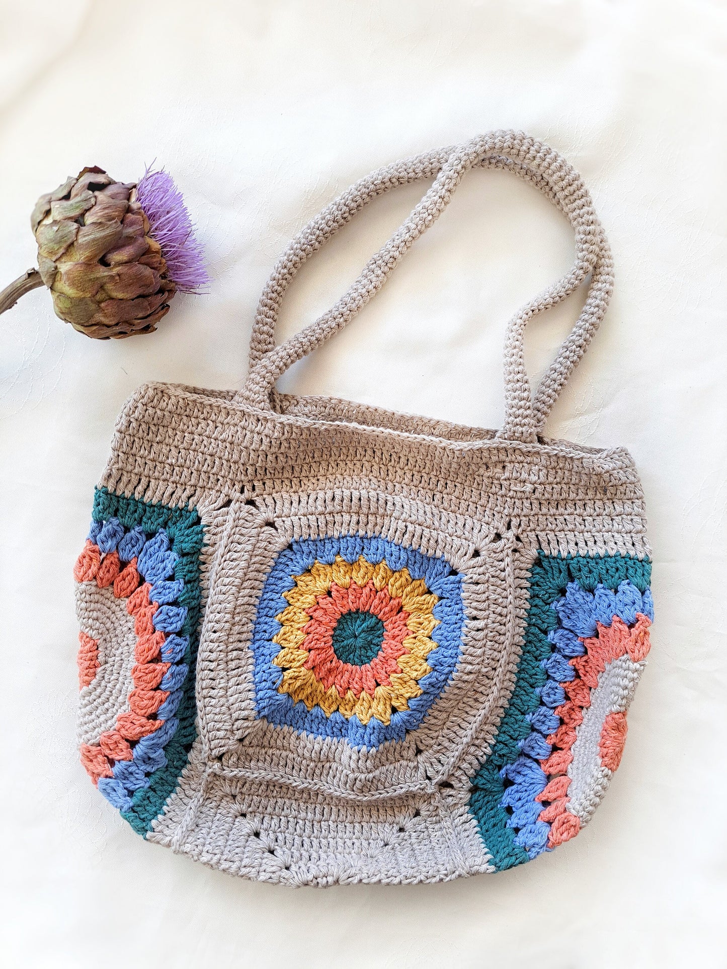 Handmade Knitted bag, eco bag, string bag, fish net, square bag, beach bag, summer bag for women, cotton woman handbag