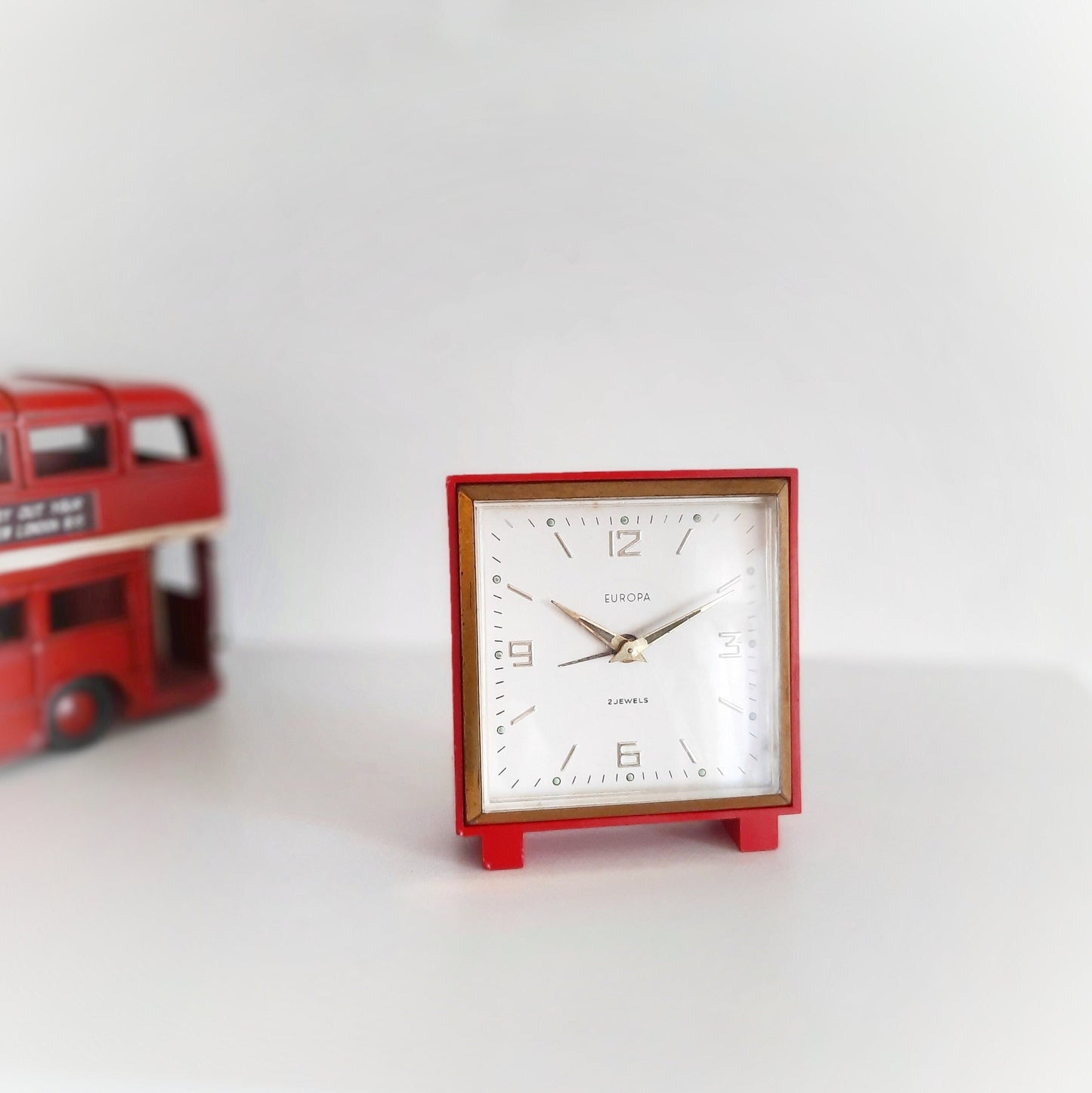 Red Mechanical Alarm Clock, Vintage Table Top Clock, German Europa Clock, Small Size Clock, Red Popart Clock