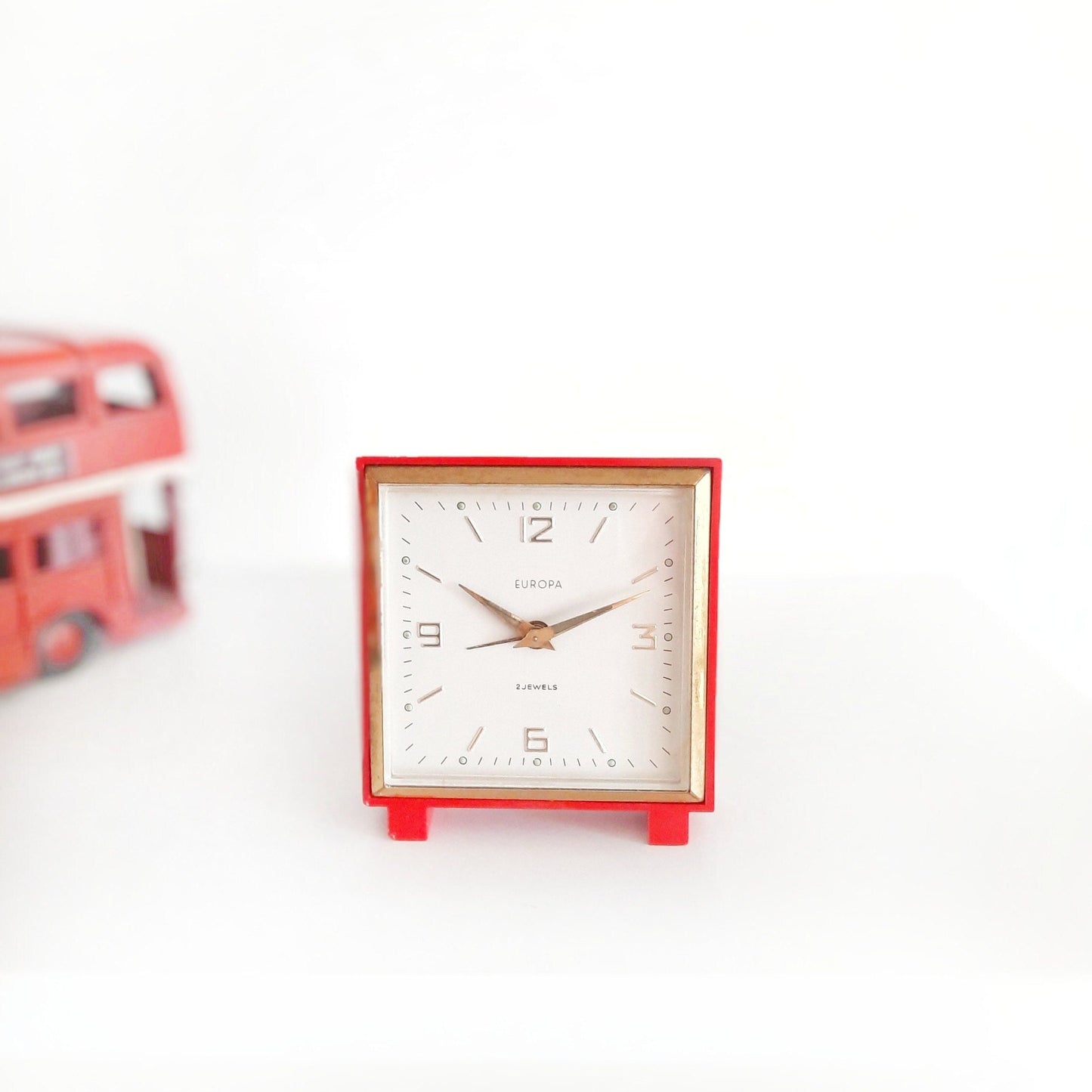 Red Mechanical Alarm Clock, Vintage Table Top Clock, German Europa Clock, Small Size Clock, Red Popart Clock