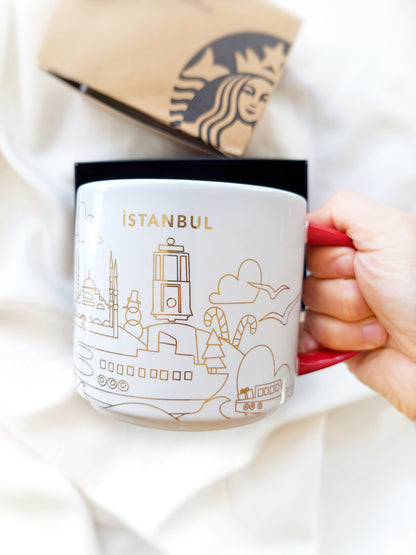 Starbucks "You Are Here" Istanbul Christmas Mug – Red & Gold, 414ml (14oz)