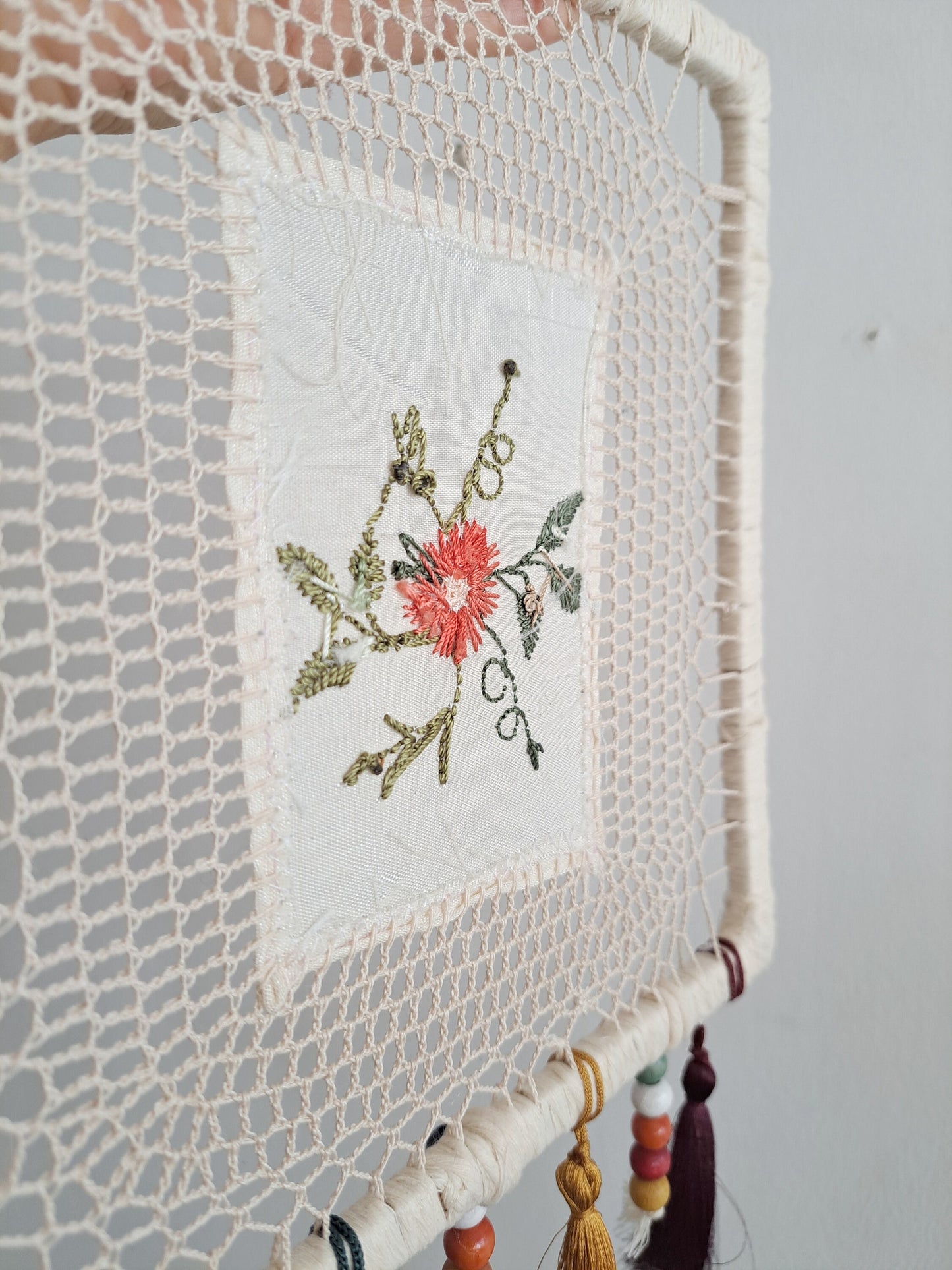 Handmade Lace Wall Decor – Boho Wedding, Garden Decoration, Embroidered Panel