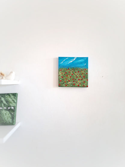 Handmade Acrylic Painting – Square Landscape of Grass, Flowers & Sky