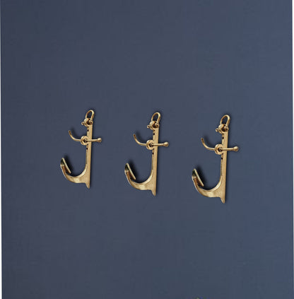 Brass Hanging Hooks, Cast Brass Anchor Shaped Coat Hooks