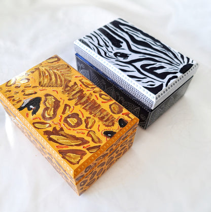 wooden jewelry box hand made  African animals