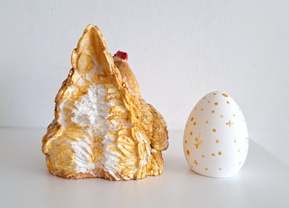 Gold Chicken and Egg Figurine – Hand-Painted Easter Decor