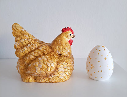 Gold Chicken and Egg Figurine – Hand-Painted Easter Decor