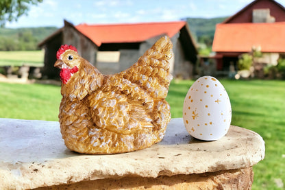 Gold Chicken and Egg Figurine – Hand-Painted Easter Decor