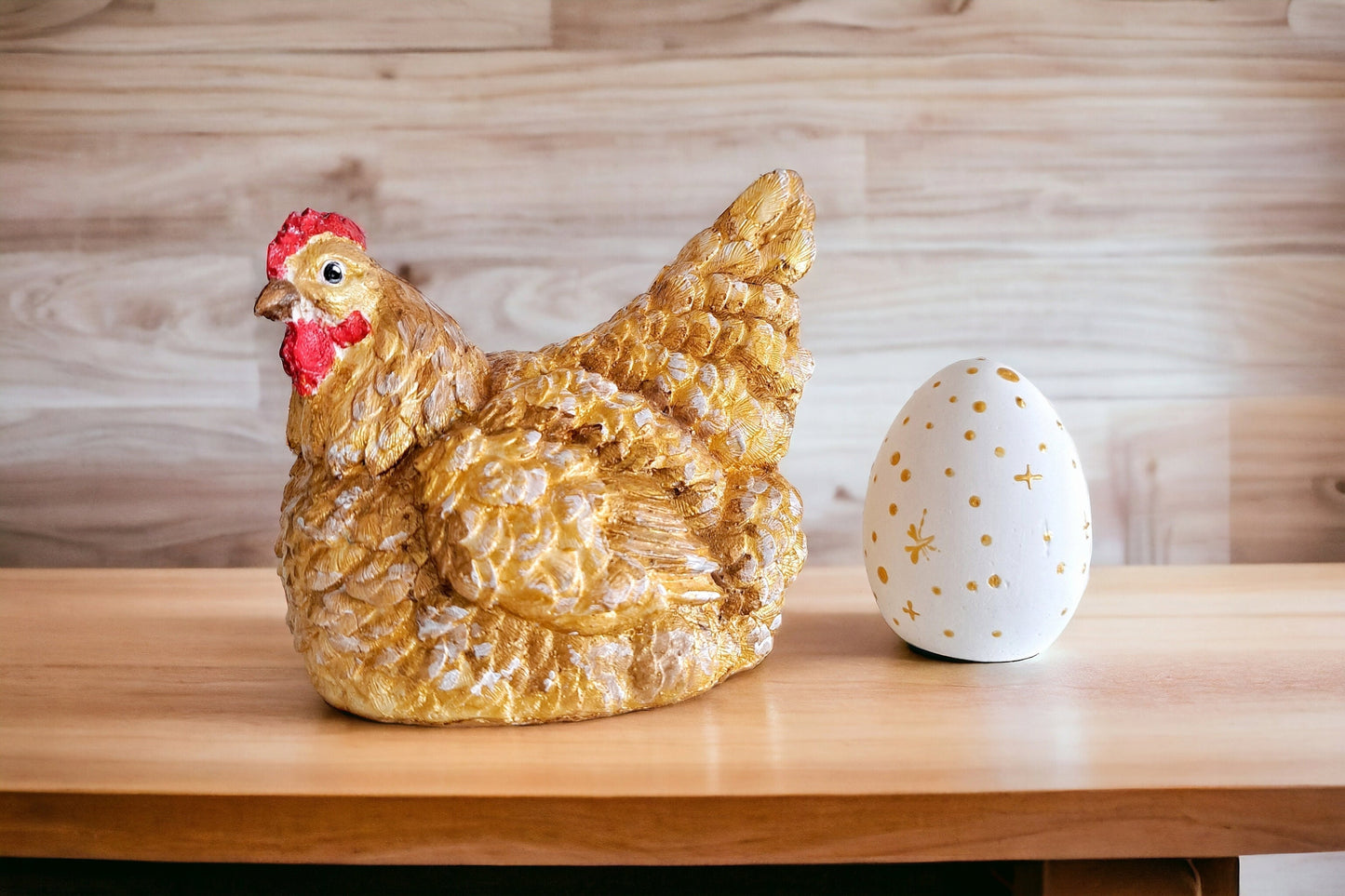 Gold Chicken and Egg Figurine – Hand-Painted Easter Decor