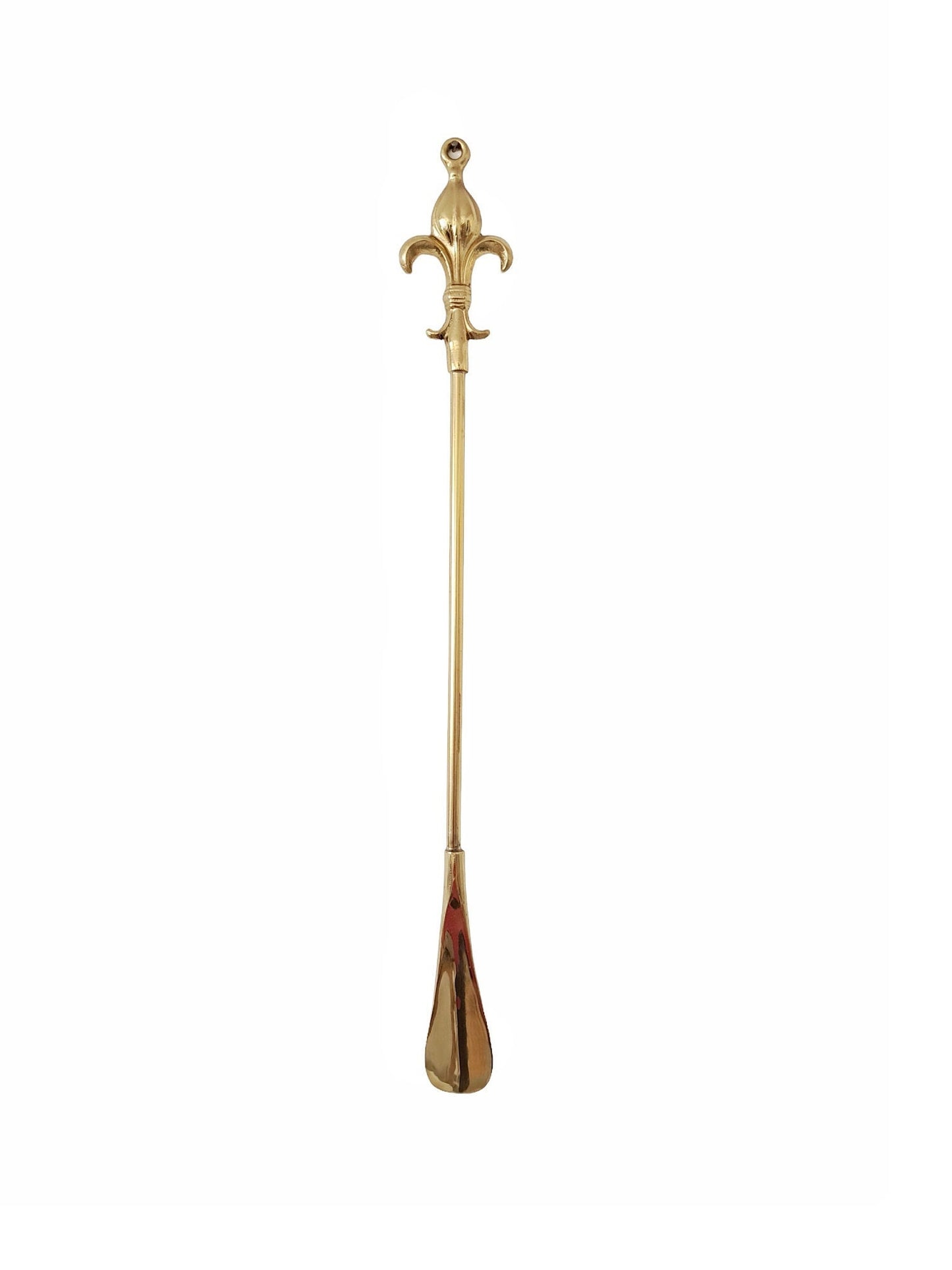 Elegant Brass Shoehorn with Fleur-de-Lis Handle - Traditional Handmade 56cm Gold