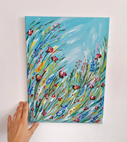 Acrylic Oil Style Spring Flower Landscape Painting on Canvas